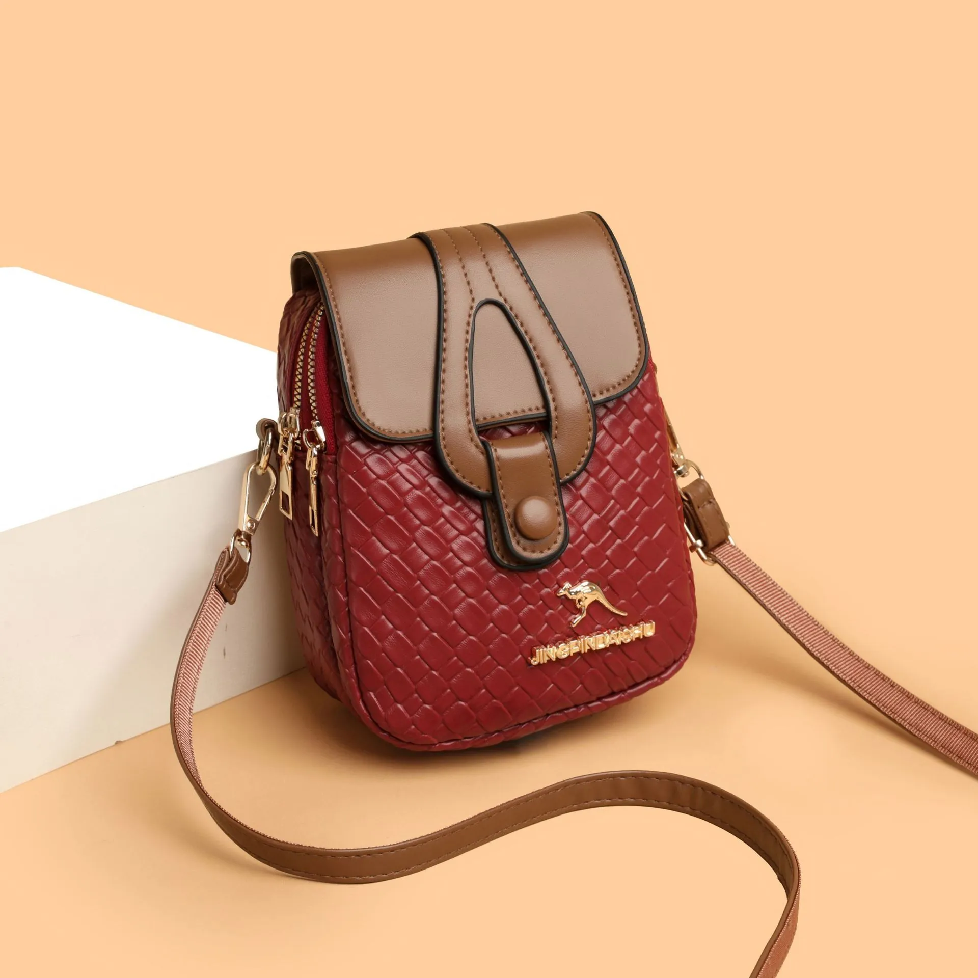 Women Woven PU Leather Crossbody Phone Bag Multi Compartment Retro Fashion Shoulder Pouch Lightweight Daily Messenger Bag