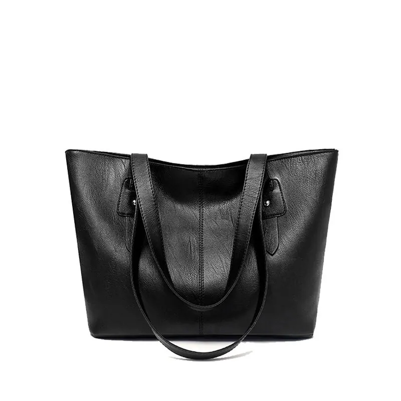 Large Capacity Tote Bag Women Lychee Texture PU Leather Rivet Detail Simple Versatile Shoulder Handbag