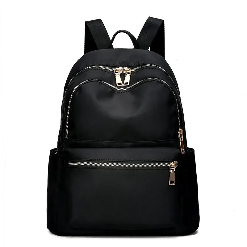 Sac À Dos En Tissu Oxford Pour Femmes Imperméable Antivol Grande Capacité Sac De Voyage Mode Ville Minimaliste Noir Or Fermeture Éclair