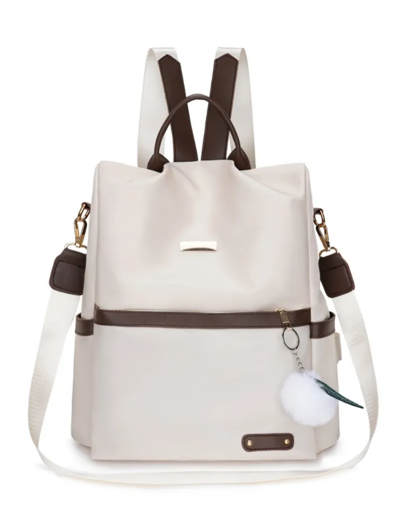 Zaino Da Donna In Tessuto Oxford Antifurto Grande Capacità Viaggio Casual Moda Con Ciondolo A Pompon