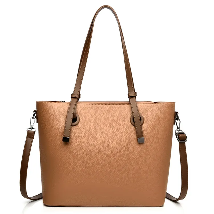 Large Capacity Women Tote Bag PU Leather Litchi Pattern Commuting Shoulder Handbag With Adjustable Strap Professional Style