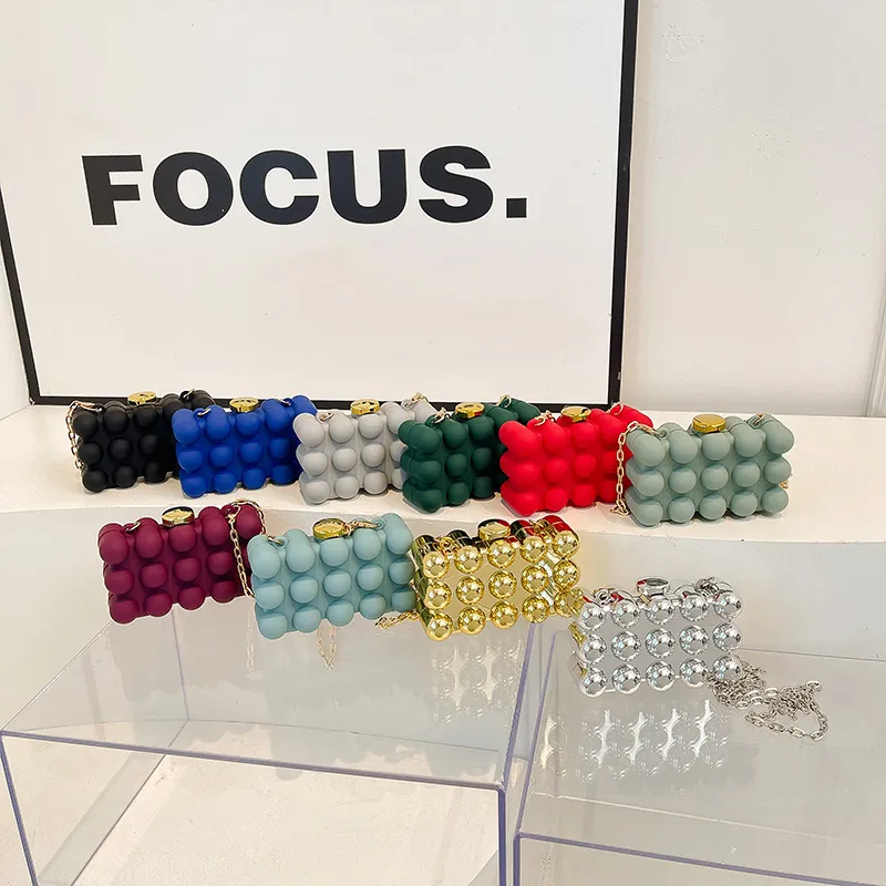 Bubble Texture Acrylic Box Bag Pop Beaded Clutch With Metal Chain Strap Evening Party Handbag For Women