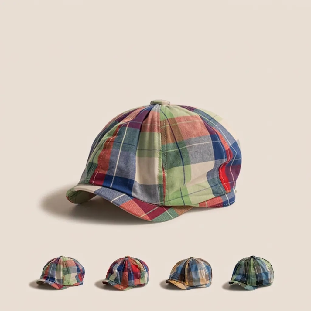 Kids Newsboy Cap Classic Plaid Cotton Blend Retro British Style Beret For Toddler Boys Girls Sunshade Flat Cap