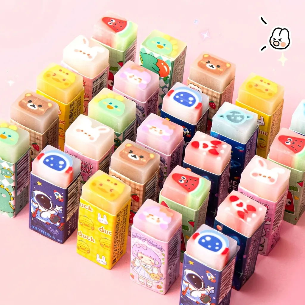 Cartoon Sandwich Erasers PVC Soft Rubber Jelly Pattern Bear Rabbit Astronaut Fruit Cute School Stationery For Kids Students