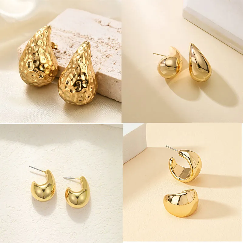 Chunky Waterdrop C-hoop Earrings With 925 Sterling Silver Earring Post Plated Geometric Vintage Jewelry For Women