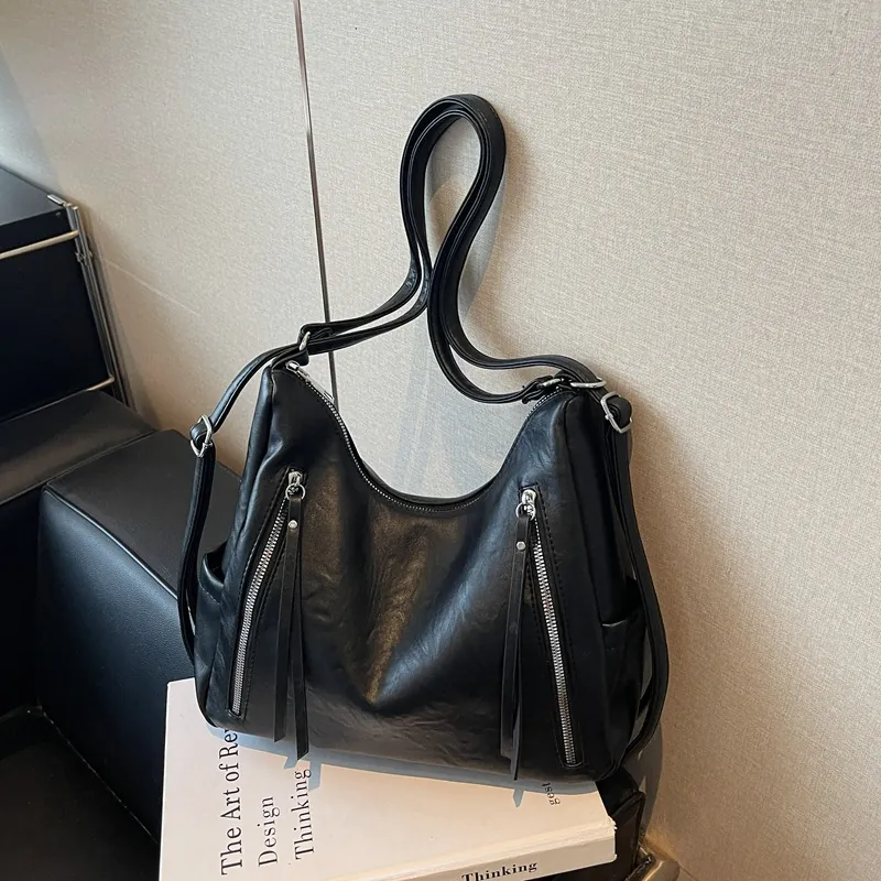 Sac Fourre-Tout Femme en Cuir PU Grande Capacité Mode Style Coréen Large Bandoulière Sac à Main Hobo pour Bureau