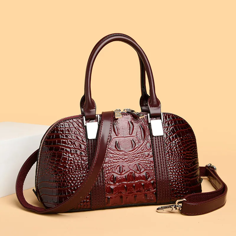Damen Handtasche Mit Krokodilprägung PU Leder Retro Schalen Tasche Umhängetasche Elegant Vielseitig