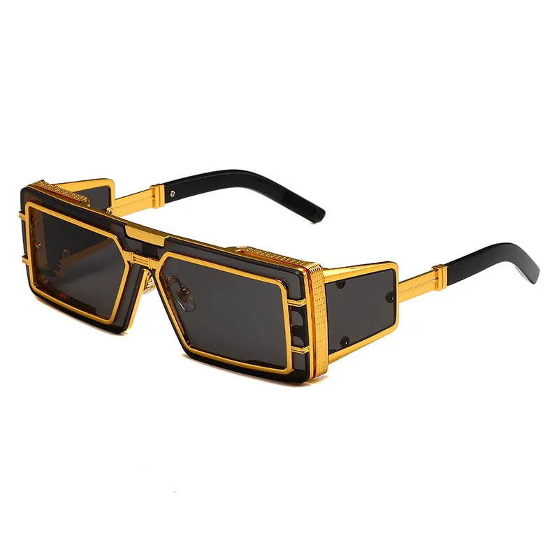 Steampunk Rectangular Sunglasses Metal Frame UV400 Protection Retro Industrial Square Eyewear For Men Women