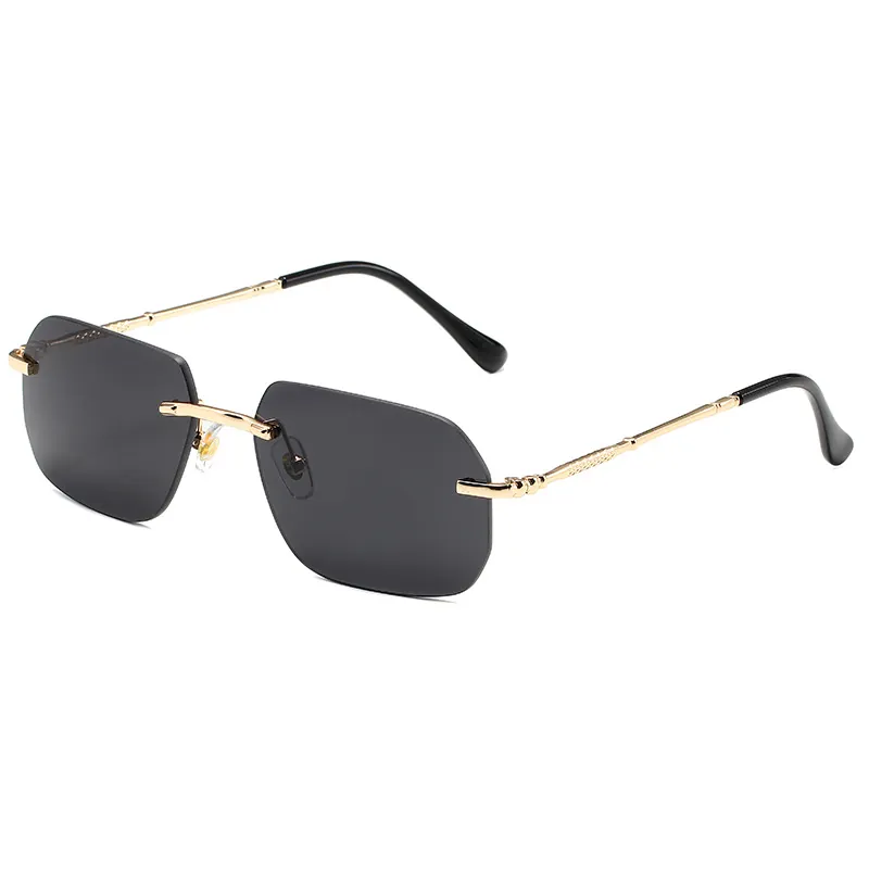 Rimless Geometric Sunglasses Irregular Gradient PC Lens Metal Frame Vintage Fashion Unisex Outdoor UV400