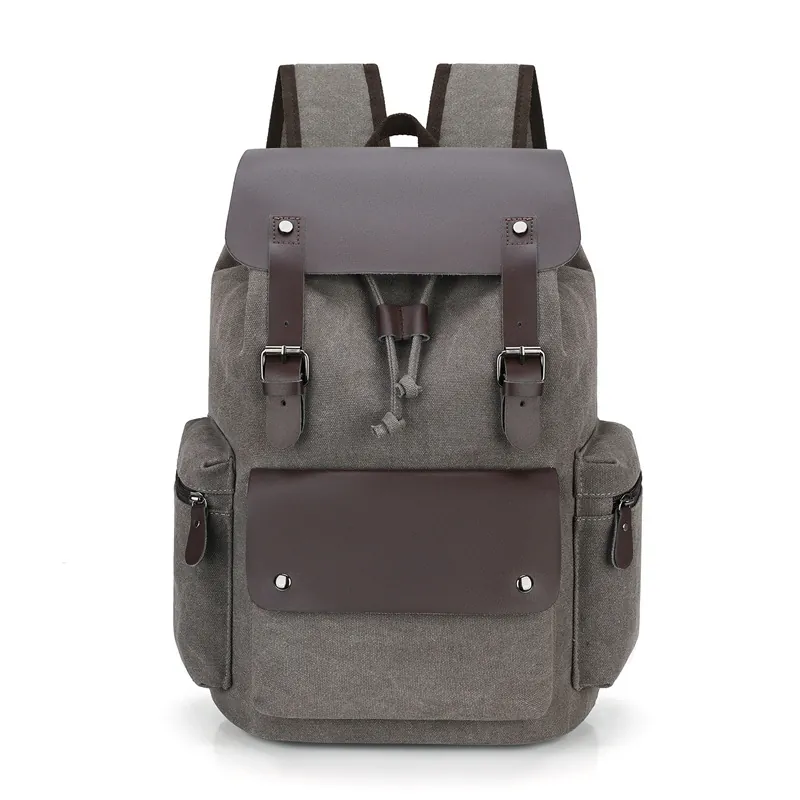 Vintage Canvas Backpack With Leather Trim Large Capacity Retro Style Travel School Rucksack Casual Daypack For Daily Use