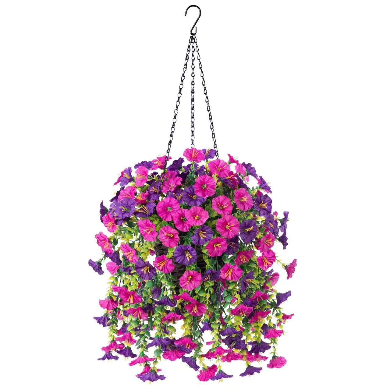 Artificial Hanging Flowers Basket Satin Morning Glory With Metal Chain For Outdoor Garden Porch Patio Home Decor Vibrant