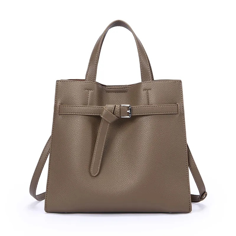 Women Lychee Grain PU Leather Tote Handbag Vintage Large Capacity Commuter Shoulder Bag Adjustable Strap Silver Buckle