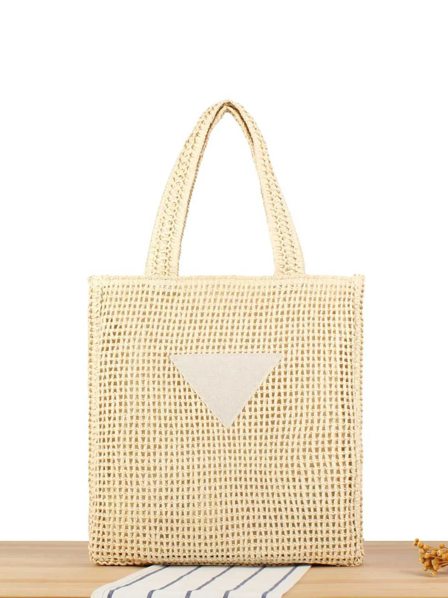 Hand Woven Paper Straw Tote Bag Large Capacity Beach Vacation Shoulder Bag Zipper Closure Minimalist Leisure For Women