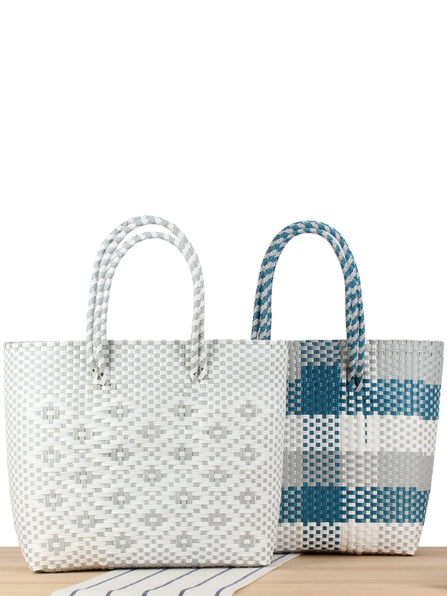 Borsa Tote Intrecciata A Mano Impermeabile Grande Capacità Cesto Per La Spesa In PVC Per Picnic Spiaggia Camping Viaggio Donne