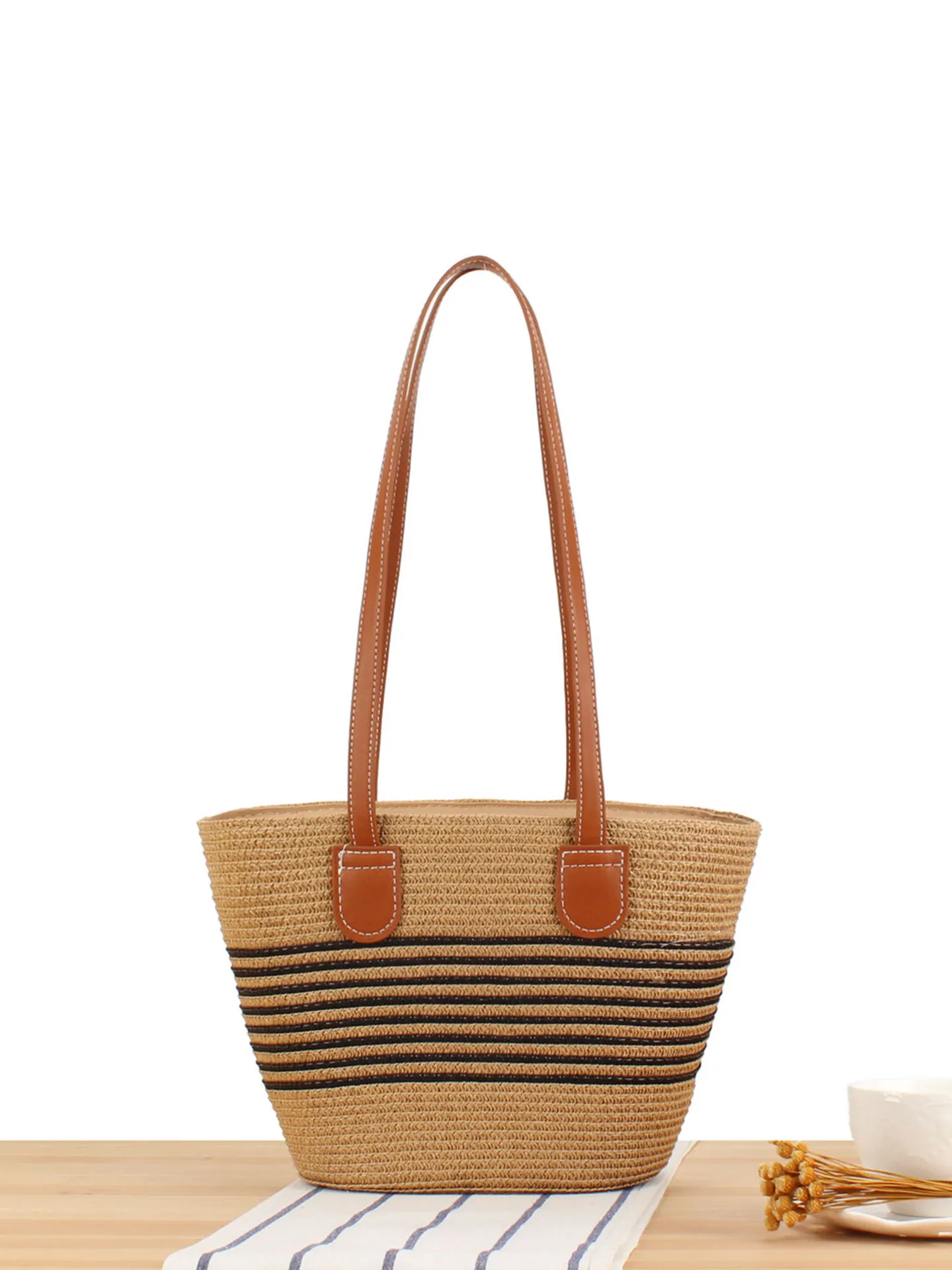 Borsa A Spalla Intrecciata In Corda Di Carta Da Donna A Righe Forma Conchiglia Tote Spiaggia Vacanze Chic Francese Con Cinghie In Ecopelle