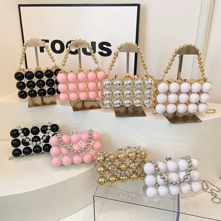 Luxury Acrylic Sphere Evening Bag With Beaded Handle And Metal Chain Elegant Bubble Design Clutch For Women