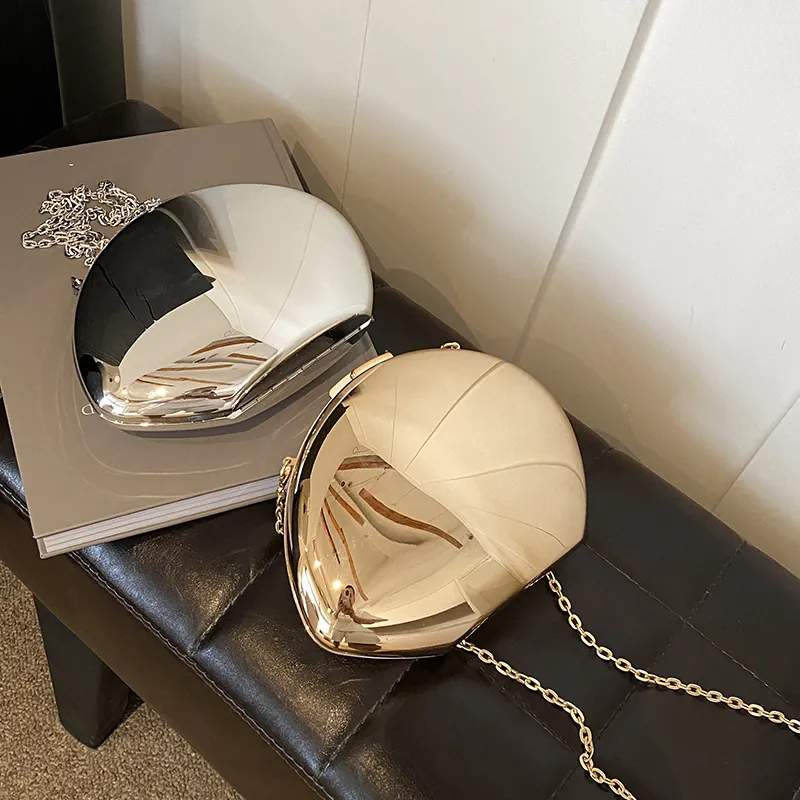 Borsa Da Sera A Specchio In Acrilico Clutch Rigida In Metallo Catena Geometrica Irregolare Minimalista Tracolla