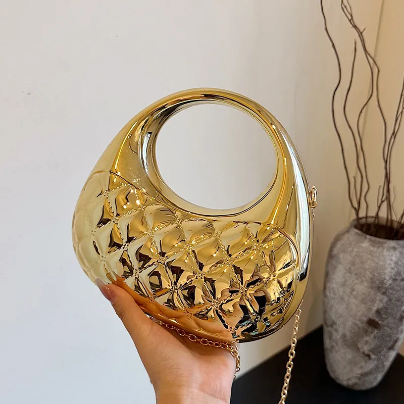 Abendtasche Aus Acryl Hartschale Gesteppt Metallic Rundgriff Kettengurt Umhängetasche Damen Party