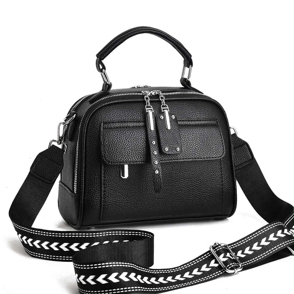 Sac À Bandoulière Élégant Pour Femme En PU Motif Litchi Fermeture Éclair Bandoulière Large Motif Sac À Main Polyvalent