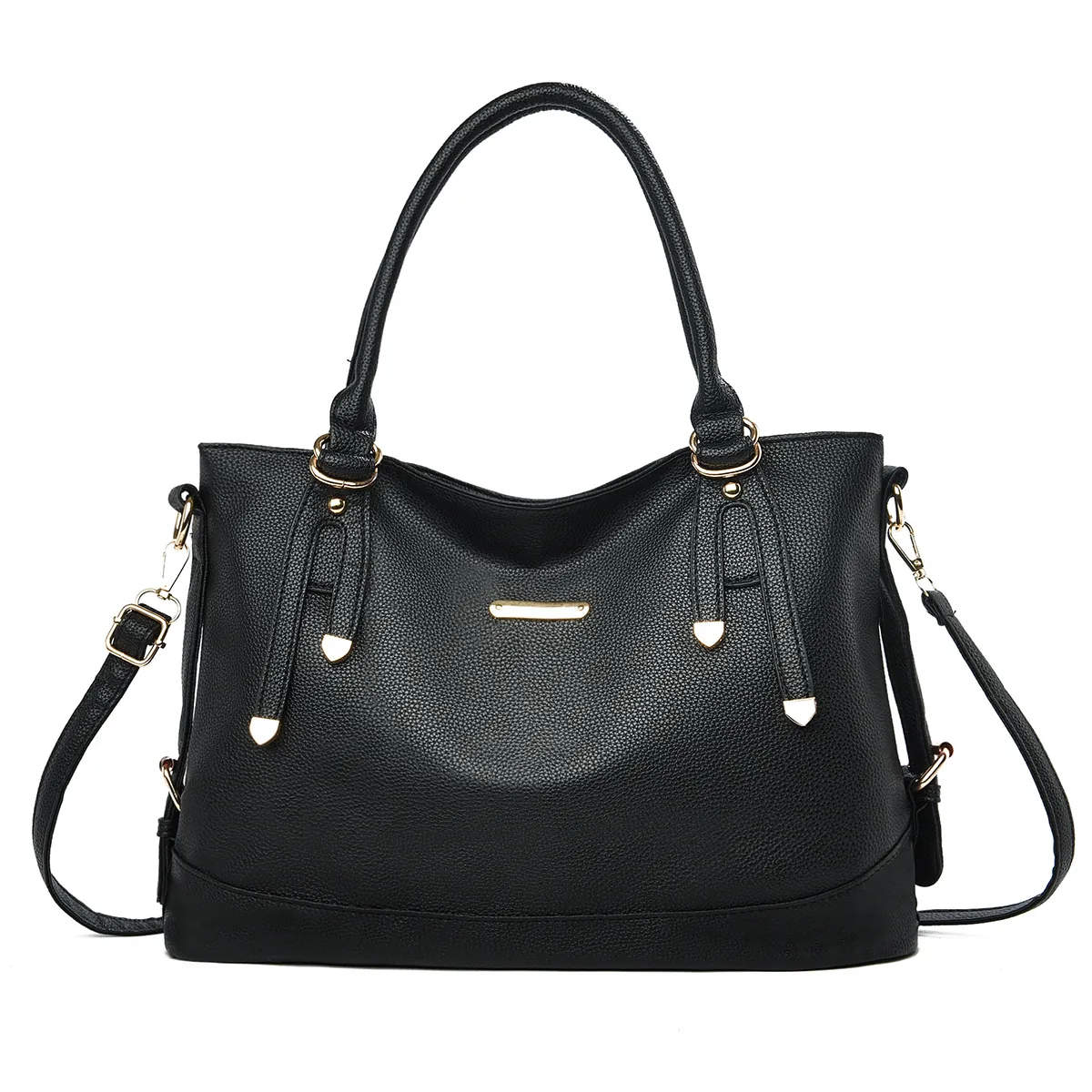 Women Large Capacity Tote Bag Lychee Pattern PU Leather Handbag With Detachable Shoulder Strap Commuter Style