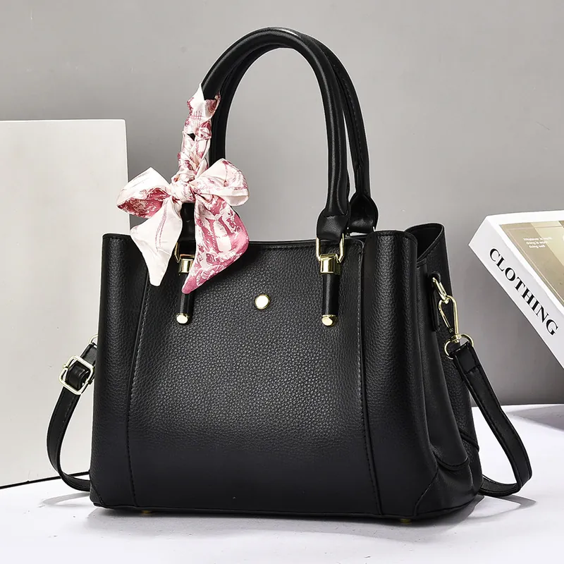 Mode Damen Lychee Narben PU Leder Handtasche Mit Satin Schal Große Kapazität Schulter Crossbody Tote Bag Für Alltag Street