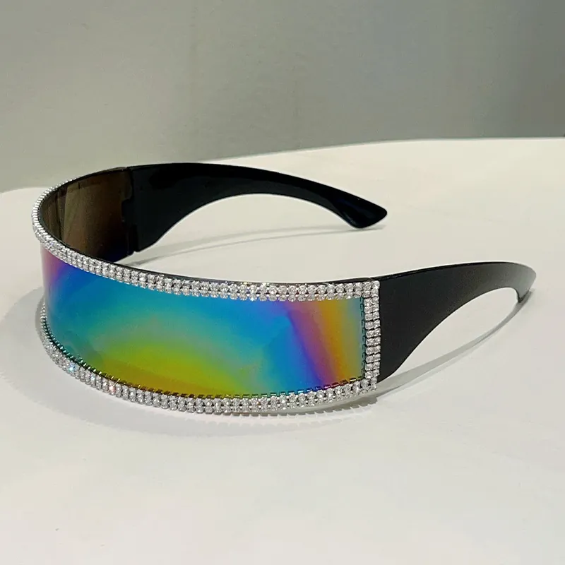Futuristic Oversized Rimless Sunglasses Rhinestone Encrusted Y2K Punk Hip Hop Fashion Goggles For Party UV400 PC Material