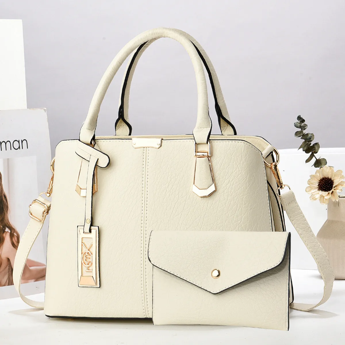 Damen PU Leder Handtasche Und Briefumschlag Clutch Mit Lychee Muster Große Kapazität Vielseitige Modische Schultertasche