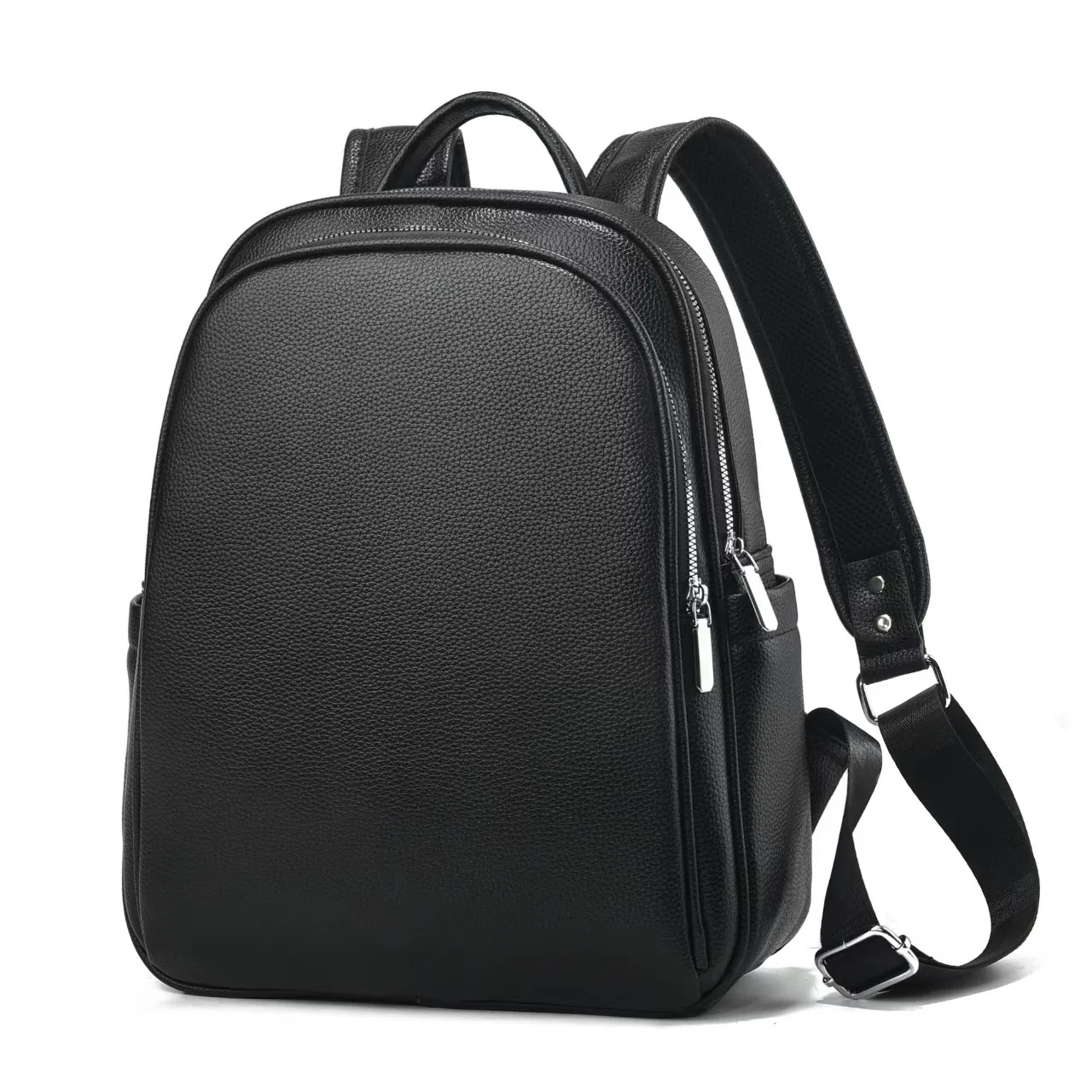 Business Backpack PU Leather Litchi Pattern Large Capacity Laptop Bag Travel Minimalist Solid Color For Men Women