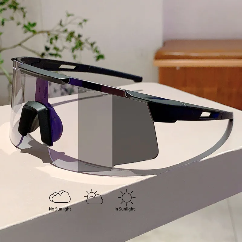 Photochromic Sports Sunglasses PC Frame UV400 Windproof Eyewear For Cycling Hiking Outdoor Activities Unisex