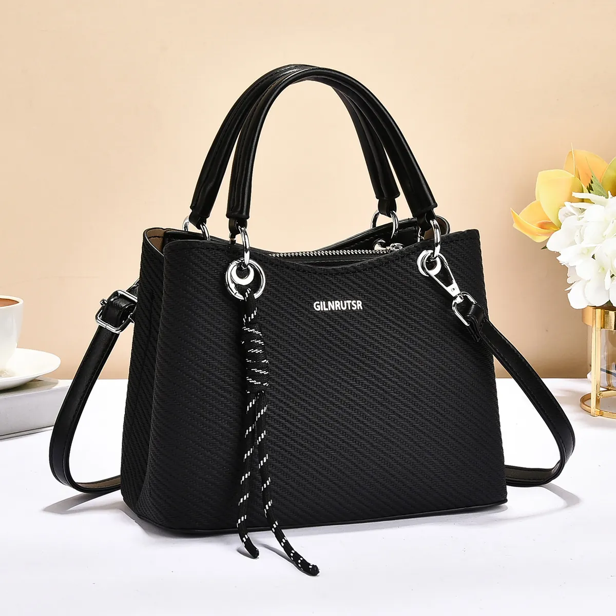 Borsa a Mano da Donna in Pelle PU Trama Intrecciata Borsa Tote alla Moda Con Tracolla Rimovibile Borsa a Tracolla Street Trend
