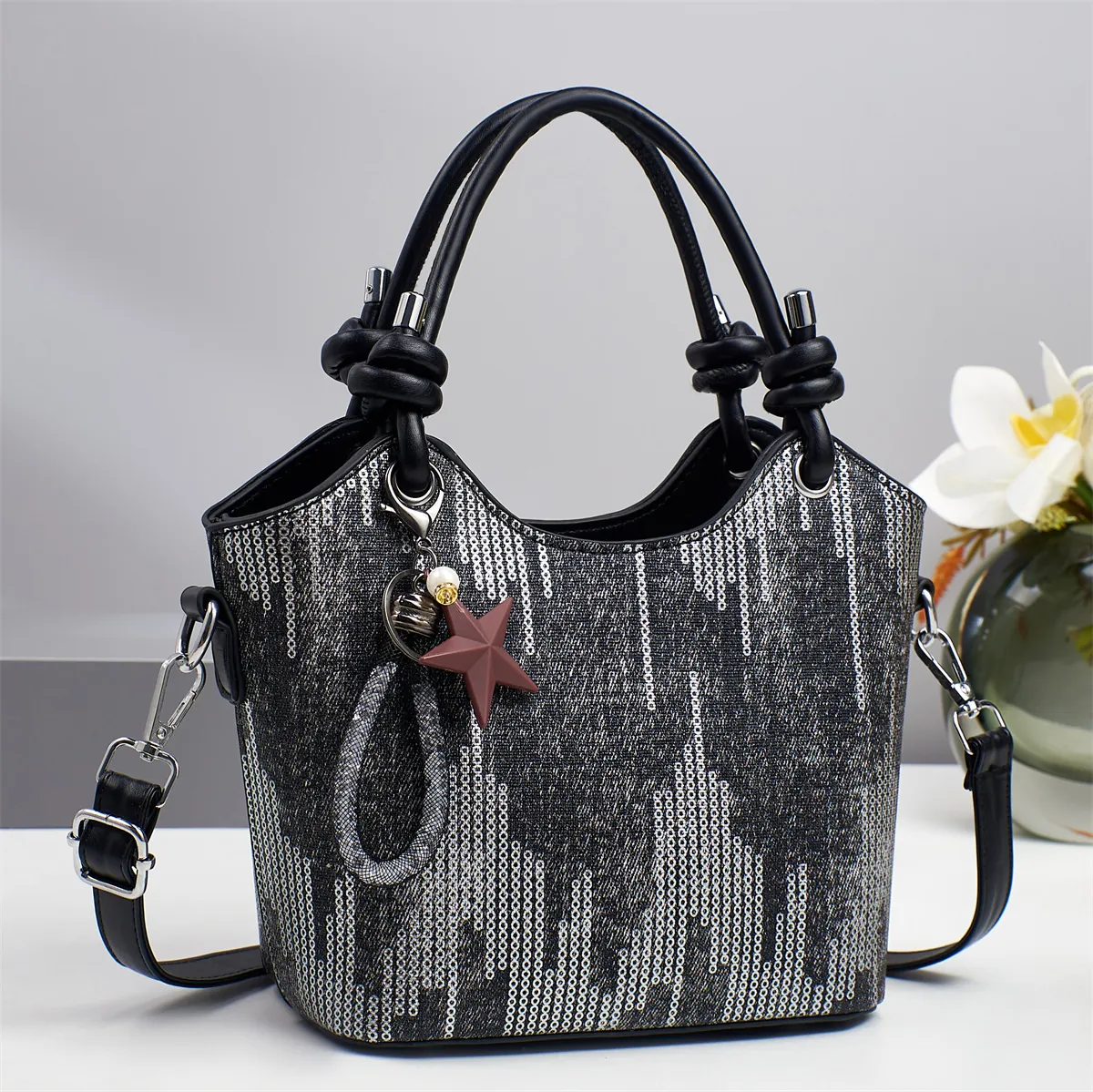 Women Large Capacity PU Leather Tote Bag Fashion Vertical Stripe Texture Shoulder Crossbody Bag For Daily Commuting Office
