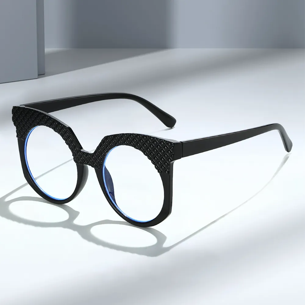 Fashion Round Cat Eye Blue Light Blocking Glasses PC Frame With Rhombic Texture Vintage Gradient Eyewear Unisex
