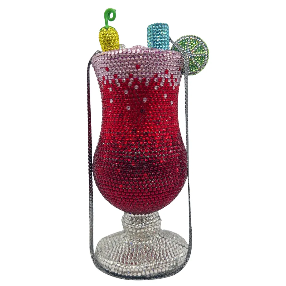 Cocktailglas Strass Abendtasche Funkelnde Kristall Hurricane Cup Form Clutch Handtasche Mit Kette Für Damen Party