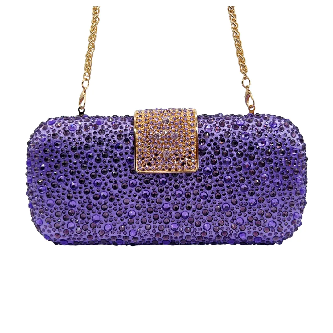 Luxury Sparkly Rhinestone Evening Clutch Bag Hard Shell Wedding Party Banquet Handbag With Detachable Metal Chain