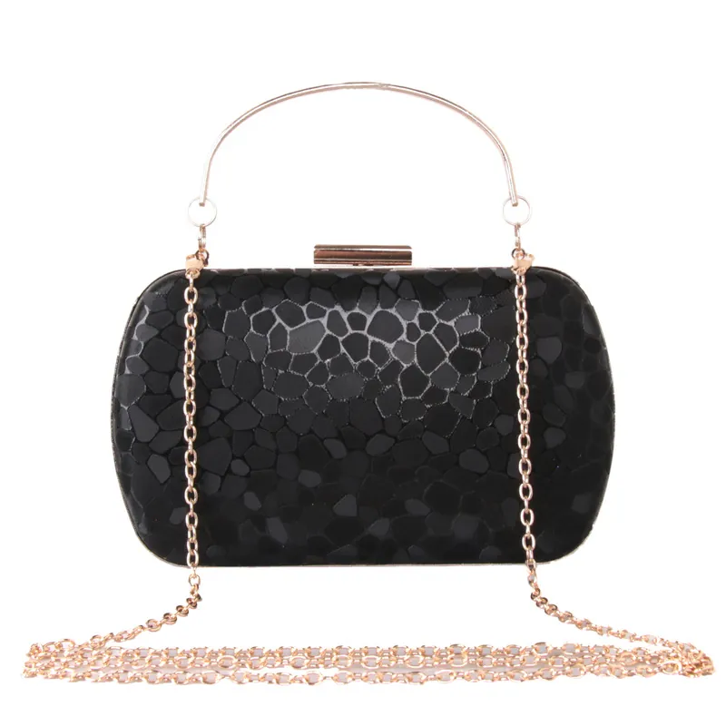 Evening Clutch Bag PU Leather Water Cube Embossed Hard Shell Square Handbag Metal Handle Chain Strap Wedding Party