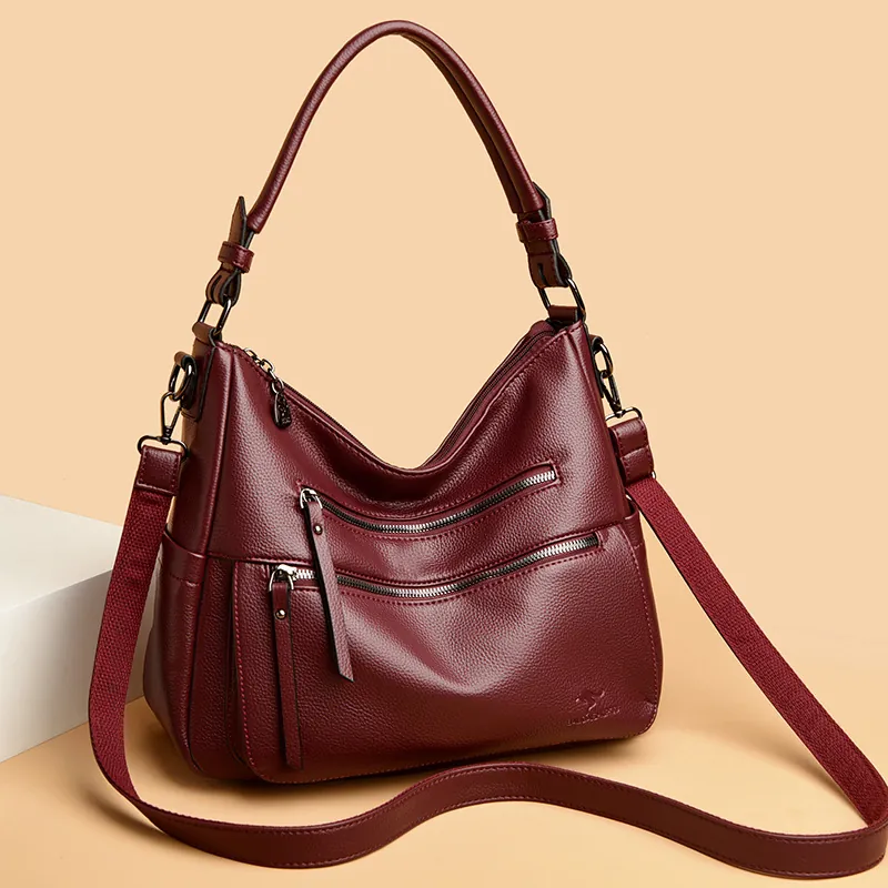 Large Capacity Women Shoulder Bag Lychee Texture PU Leather Multi Pocket Hobo Handbag Commuter Crossbody Bag Adjustable Strap
