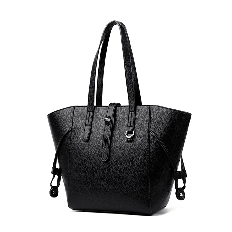 Large Capacity Tote Bag PU Leather Pebbled Texture Silver Hardware Commuting Shoulder Bag For Women Zipper Closure