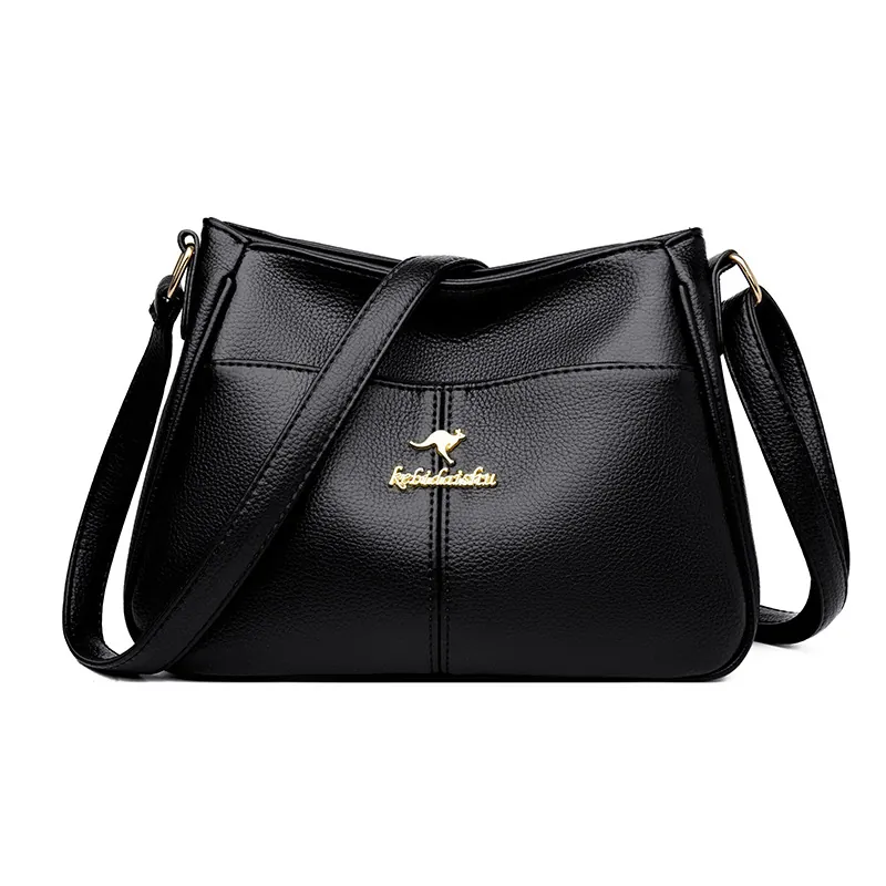 Women Crossbody Bag PU Leather Litchi Texture Large Capacity Multi Compartment Minimalist Solid Color Bag For Ladies