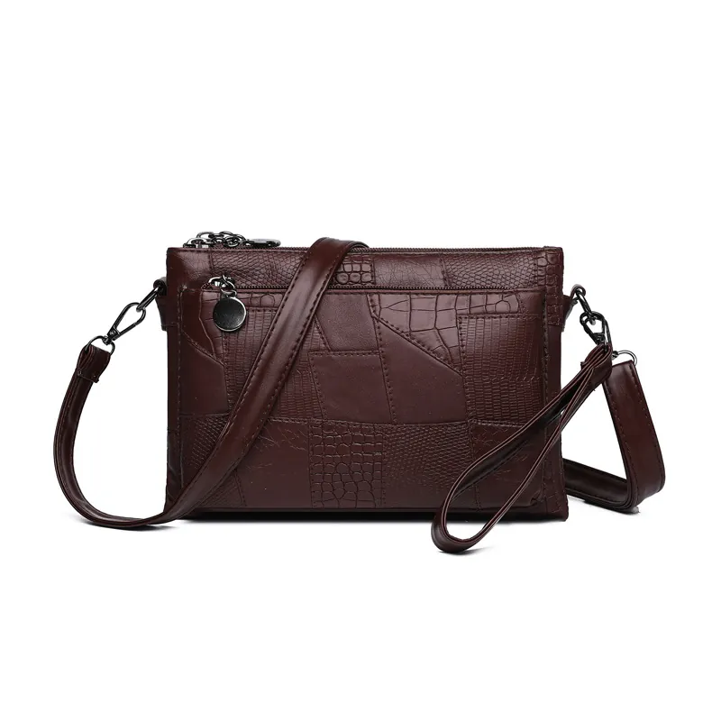 Women Alligator Pattern Patchwork Crossbody Bag PU Leather Multi Zipper Envelope Shoulder Bag Handbag With Wrist Strap