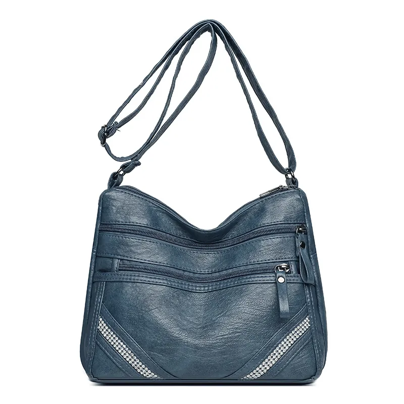 Borsa Tracolla Donna Morbida Pelle PU Scomparti Con Cerniera Decorazione Strass Tracolla Regolabile Grande Capacità Quotidiana