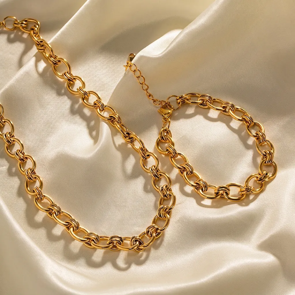 Bracciale A Catena Grossa Da Donna Placcato Oro 18K Acciaio Inossidabile Maglie Rolo Stile Ins Retro Gioielli