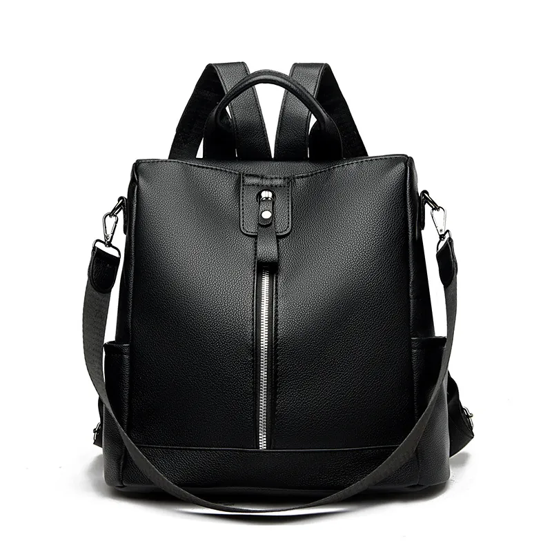 Women Fashion Backpack Litchi Texture PU Leather Multi-Functional Travel Bag With Vertical Zipper Large Capacity Commute