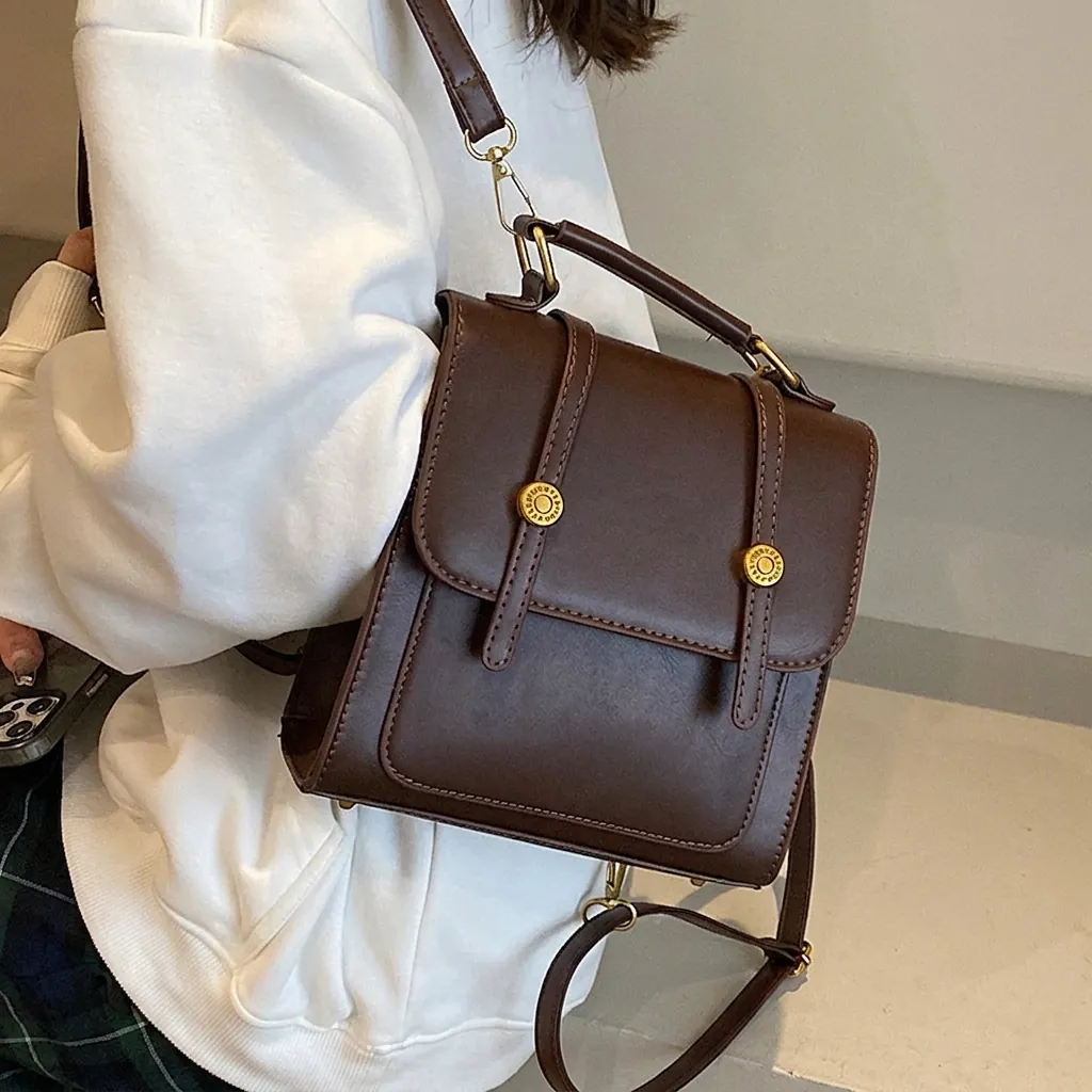 Vintage PU Leather Backpack For Women Multi-functional Retro Shoulder Bag Handbag For School Travel Casual