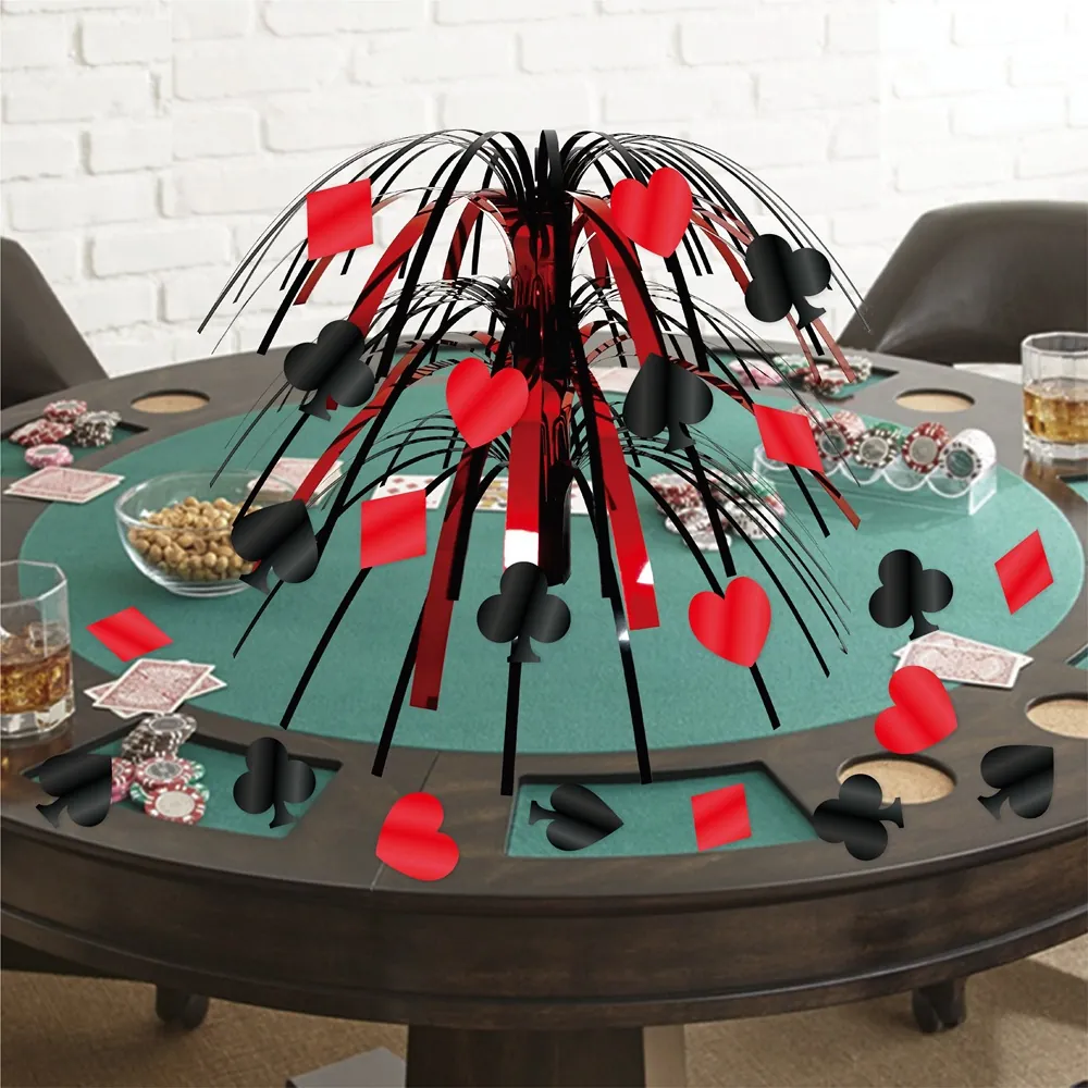 Casino Theme Table Centerpiece Foil Fountain Poker Heart Spade Diamond Club Decorations Party Game Night DIY PVC