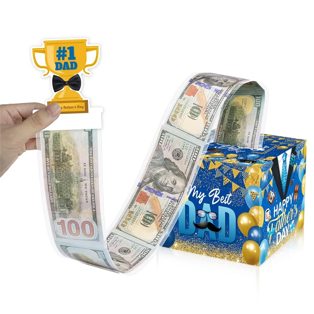 Father's Day Money Pull Box Surprise Paper Gift Case With Trophy Card And Bags For Dad Birthday Party Celebration
