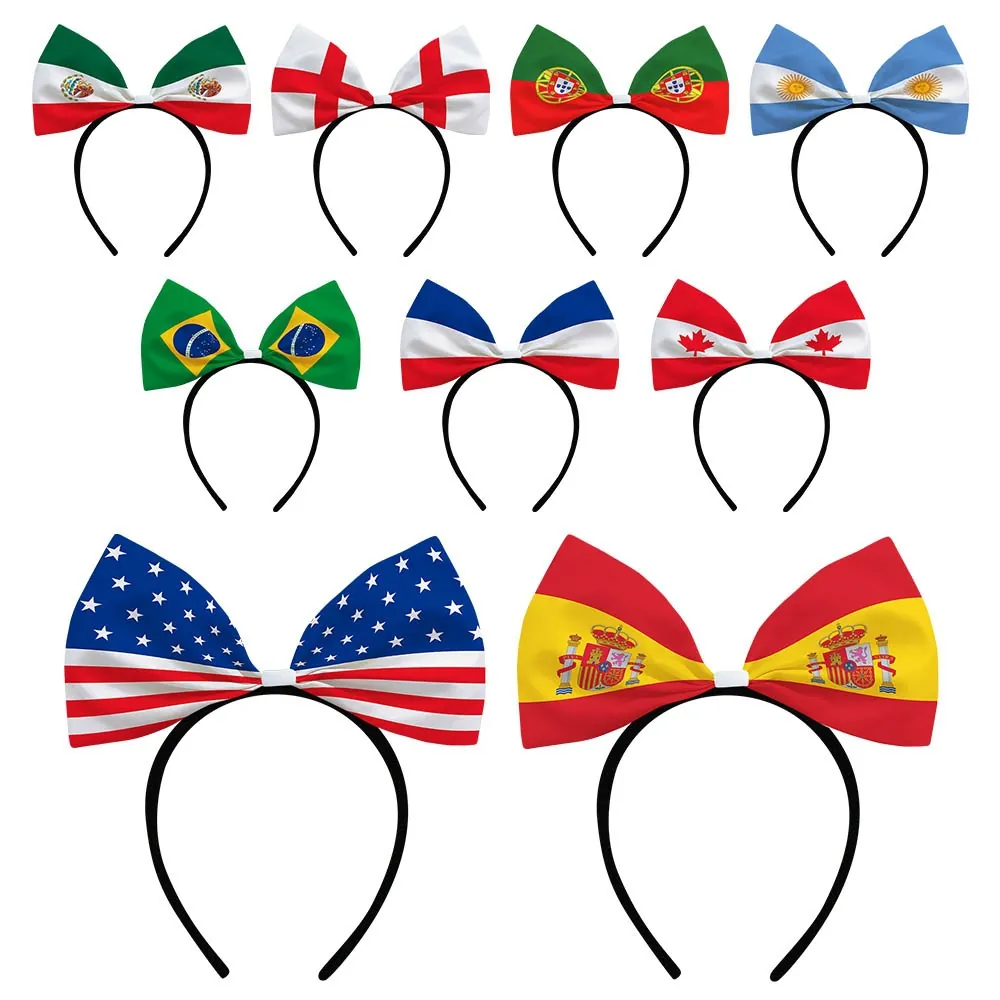 National Flag Bow Headband Soccer Fan Cheering Props Large Patriotic Hairband For Match Day Sports Party Decoration