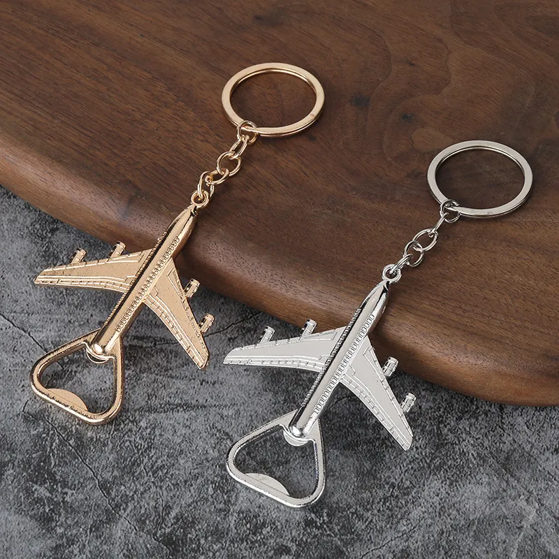 Airplane Shape Zinc Alloy Keychain Bottle Opener Multifunctional Metal Aircraft Key Ring For Wedding Party Souvenir Gift