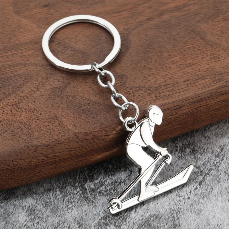 Skier Keychain Zinc Alloy Athlete Silhouette Key Ring Silver Polished Sports Souvenir Graduation Gift For Men Women