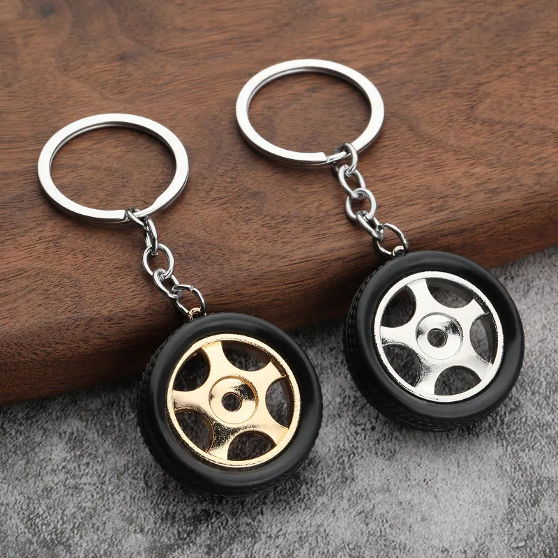 Car Wheel Rim Tire Keychain Zinc Alloy Rubber Realistic Hub Modification Accessory Gift For Automotive Enthusiasts