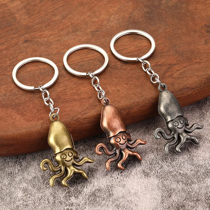 Octopus Keychain Retro Zinc Alloy Metal Squid Pendant Bag Hanging Ornament Vintage Marine Animal Style For Keys And Bags
